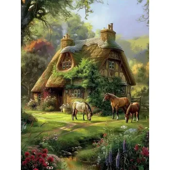 Norimpex Diamantový obrázek malování 30x40cm - Lesní chata a koně