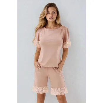 Dámské pyžamo Krátké luxusní pyžamo Alor světle hnědé L - Dárková krabička