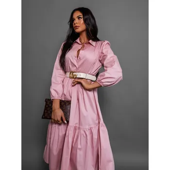 Dámské šaty Růžové košilové šaty ANITE s dlouhým rukávem