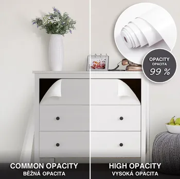 Tapeta DIMEX | Samolepicí fólie s vysokou kryvostí DFM-65 | šíře 65 cm | BÍLÁ MATNÁ + Bílá matná samolepicí tapeta DIMEX (metráž) s vysokou kryvostí v šíři 65 cm