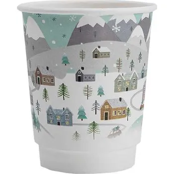 Jednorázové nádobí kelímek papírový 250 ml pr.80 mm, double wall, tisk Zimní krajina (20 ks/balení)