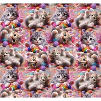 Velur soft - Kočičky s klubíčkem