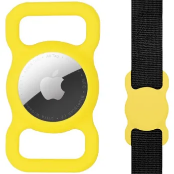 Pouzdro na mobilní telefon Silikonový obal k uchycení na obojek pro AirTag - žlutý
