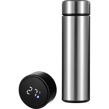 Láhev Herzberg Travel Herzberg Stainless Steel Thermo Vacuum Bottle with Smart Temperature Display - 500ml Silver