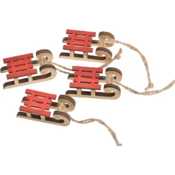 Vánoční dekorace Závěs Sáňky dřevěné červené 4,5cm, 4ks