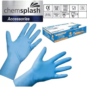 Pracovní rukavice Chemsplash Long n'strong, silné dlouhé rukavice - 50 ks, velikost L