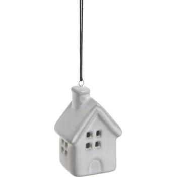 Vánoční dekorace Závěs Domeček keramický 7cm, bílý