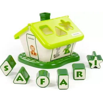 Hračka pro nejmenší Safari vkládací domeček pro učení tvarů a písmen – zelený