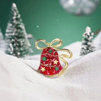 Brož Éternelle Vánoční brož Červený vánoční zvoneček B2431-BR14855A Zlatá