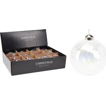 Vánoční ozdoba Vánoční skleněná baňka/koule 8 cm, transparentní, sada 12 ks