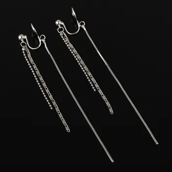 Náušnice B-TOP Dámské třpytivé náušnice klipsy s řetízky Druh barvy: Stříbrná