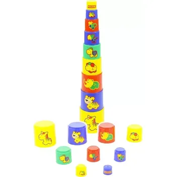 Polesie pyramidka Zvířátka – sada stohovacích kelímků (9 ks)