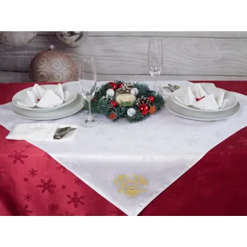 Vánoční dekorace HEDVA ČESKÝ BROKÁT Ubrus Odaska 77x77 vločky bílá
