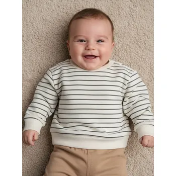 Oblečení a móda Sinsay - Bavlněná proužkovaná mikina - krémová - 814FW-01X - 814FW-01X-62