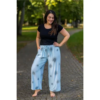 Dámské kalhoty NOVINKA- Květované volné kalhoty - světle modré