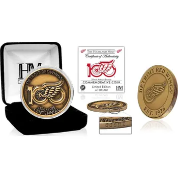 Sběratelský sportovní předmět Highland Mint Sběratelská Pamětní mince Detroit Red Wings NHL 100th Anniversary Antique Bronze Coin