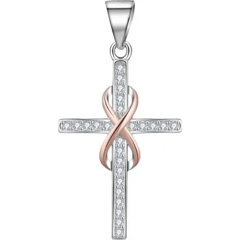 Přívěsek MOISS stříbrný přívěsek KŘÍŽ BICOLOR ROSE