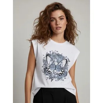 Dámské tričko Sinsay - Tričko s krátkými rukávy a potiskem - bílá - 536FG-00X - 536FG-00X-S