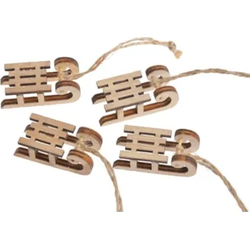 Vánoční dekorace Závěs Sáňky dřevěné přírodní 4,5cm, 4ks