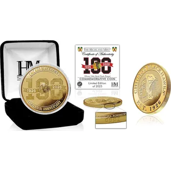Sběratelský sportovní předmět Highland Mint Sběratelská Pamětní mince Chicago Blackhawks NHL 100th Anniversary Gold Coin