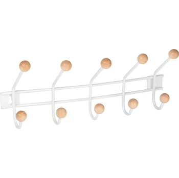 Věšák Walteco Věšáková lišta, 5 háčků, bílá/dřevo