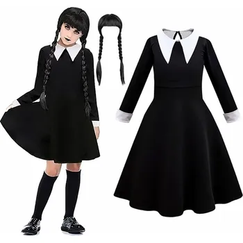 Karnevalový kostým Dětský kostým Wednesday classic s parukou 104-110 S