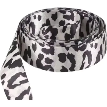 Tkaničky do bot Saténové stuhové tkaničky s leopardím vzorem, jeden pár - Bílo černé, 120 cm