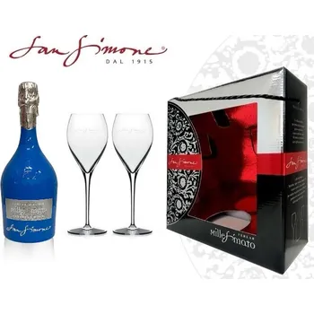 Dárkový potravinový koš San Simone Dárkové balení Prosecco Millesimato DOC Brut BLUE a 2 Prosecco skleničky objem: 0,75 L San Simone