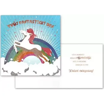 Narozeninové přání Jednorožec s duhou