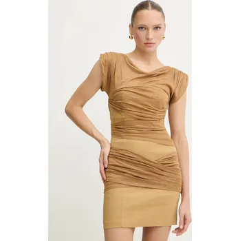 Dámské šaty Lněné šaty Pinko zelená barva, mini, přiléhavé, 104872 A2GF 104872.A2GF 01A, vel. 38