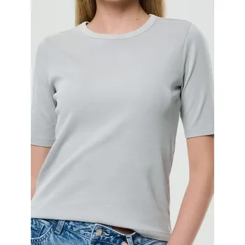 Dámské tričko Sinsay - Tričko z žebrovaného úpletu - šedá - 525EU-85X - 525EU-85X-L