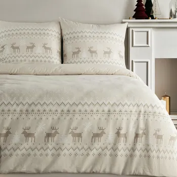 Povlečení Vánoční povlečení 160x200 cm bavlněné renforcé, béžové a bílé