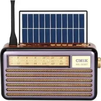 Radiopřijímač Solární retro rádio s USB, TF slotem, LED lampičkou - CMiK MK-193BT - Olivové