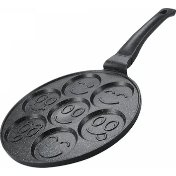 Pánev Herzberg HG-CP267SML: 26cm pánev na palačinky a palačinky s mramorovým povrchem - 7 smajlíků Emoji