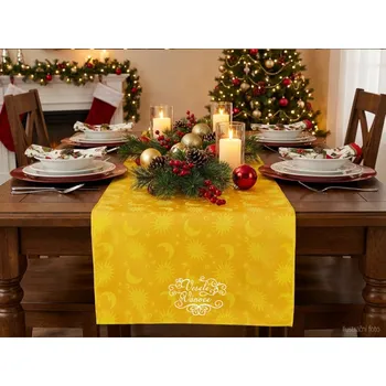 Vánoční dekorace HEDVA ČESKÝ BROKÁT Ubrus Odaska 40x140 SLUNÍČKA zlatá