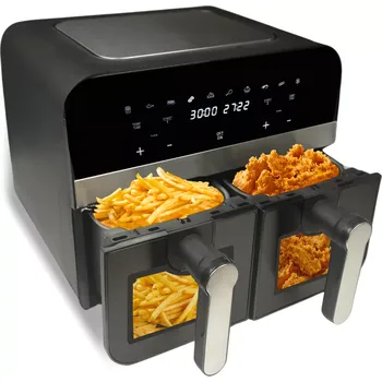 fritéza Comfy Nest CN-AFD45WB: 2400W černá digitální fritéza s dvojitým košem a okénkem - 9 l