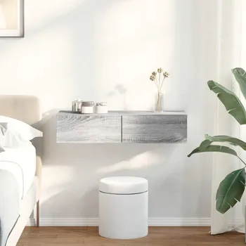 police zahrada-XL Nástěnná police se zásuvkami šedá sonoma 80x33x17 cm kompozit 859982