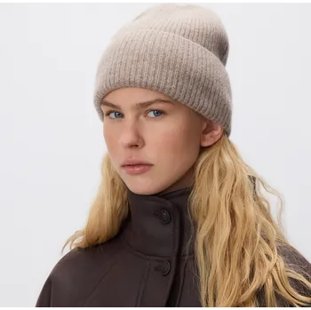 Čepice Reserved - Vlněná čepice s příměsí kašmíru - šedobéžová - 646FE-74M - 646FE-74M-ONE