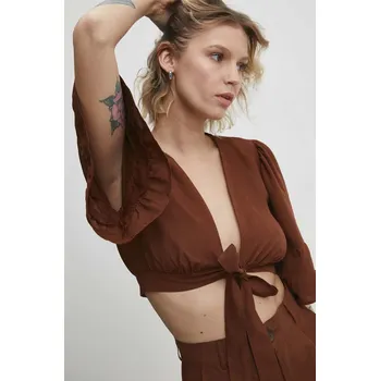 Dámská halenka Lněná halenka Answear.LAB hnědá barva 16619.tjs 88X, vel. L