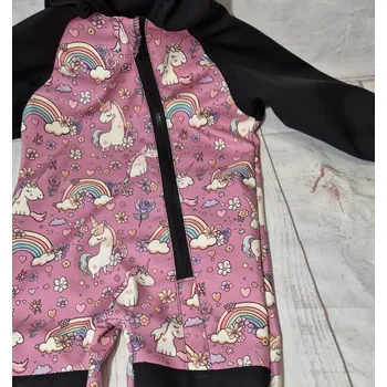 Kojenecká kombinéza Yháček Kombinéza softshellová, jaro/podzim, Jednorožci na starorůžové Velikost: 74-80