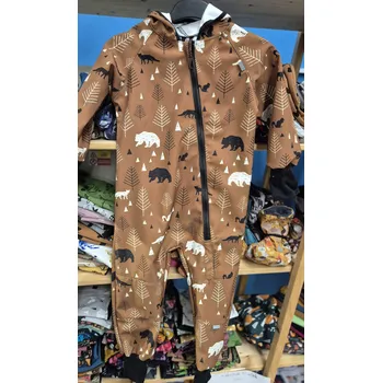 Kojenecká kombinéza Yháček Rostoucí kombinéza softshellová, zimní s beránkem, Lesní zvěř na karamelové Velikost: 86-92