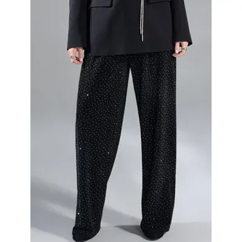 Dámské kalhoty Sinsay - Kalhoty wide leg s kamínky - černá - 808HO-99X - 808HO-99X-L