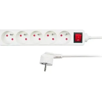 Prodlužovací kabel SOLIGHT Prodlužovací přívod 5 zásuvek, bílý, vypínač - 5m