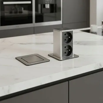 Elektrická zásuvka Interex design Výsuvná zásuvka SQUARE UP FRENCH 2x230V / Nerez