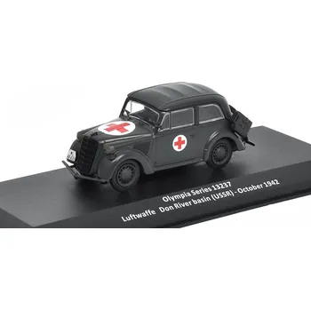 autíčko DeAgostini Opel Olympia 13237 Luftwaffe 1:43 - časopis Samochody Wojskowe s modelem #46 Olympia Series 13237 Luftwaffe - Don River basin USSR 1942 - kovový model auta