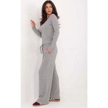 Šedé široké žebrované kalhoty s vysokým pasem SM-SP-