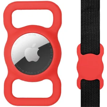 Pouzdro na mobilní telefon Silikonový obal k uchycení na obojek pro AirTag - červený