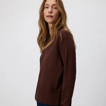 Reserved - Tričko s vysokým podílem mercerované bavlny a dlouhými rukávy - tmavě hnědá - 9467H-89X - 9467H-89X-M