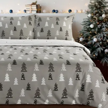 Povlečení Vánoční povlečení 160x200 cm bavlněné flanelové, ocelové a bílé