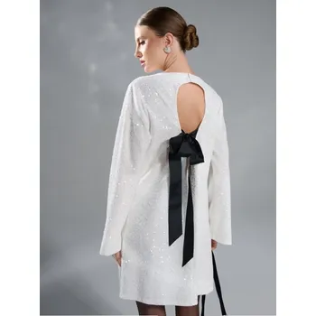 Dámské šaty Sinsay - Mini šaty s flitry - krémová - 717FI-01X - 717FI-01X-M